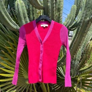 LOFT Colorblock Ribbed V-Neck Cardigan